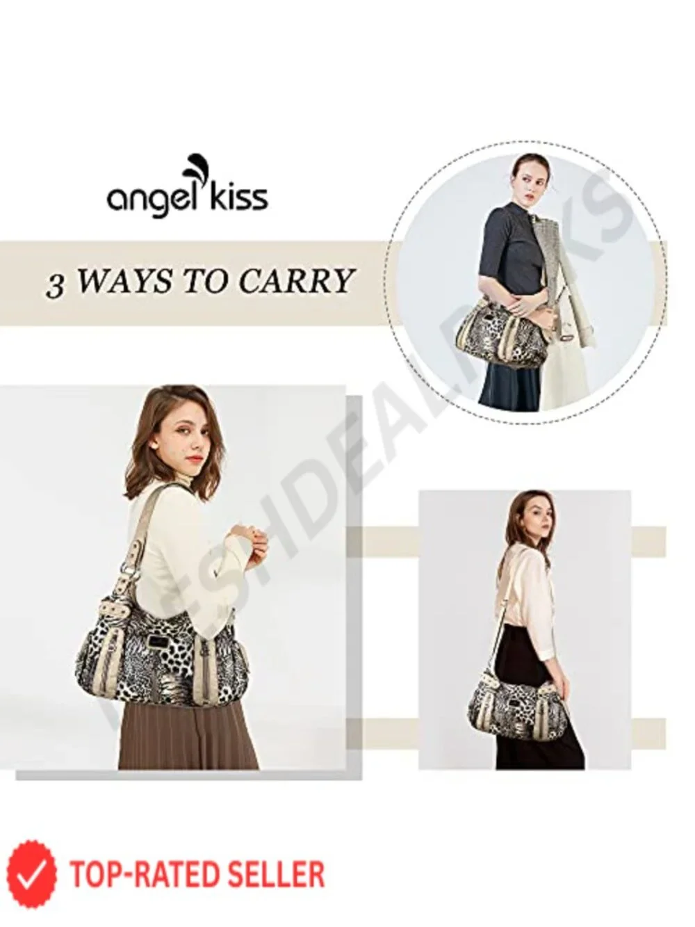 Women's Faux Leather Hobo Satchel Purse 3-in-1 Crossbody Shoulder Bag Wash